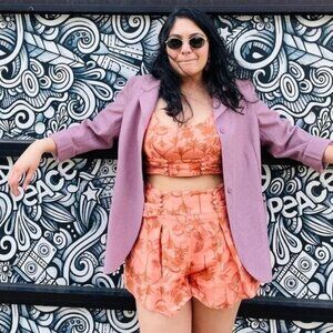 Significant Other Maria Crop Top and Shorts Set 8 Sunset Palm Orange